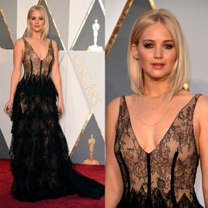 Jennifer Lawrence in black Dior 2016 Oscars