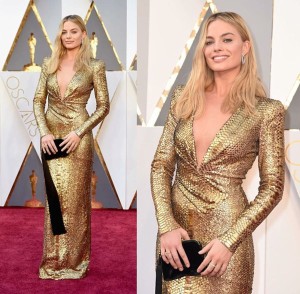 Margot Robbie Oscars gold dress