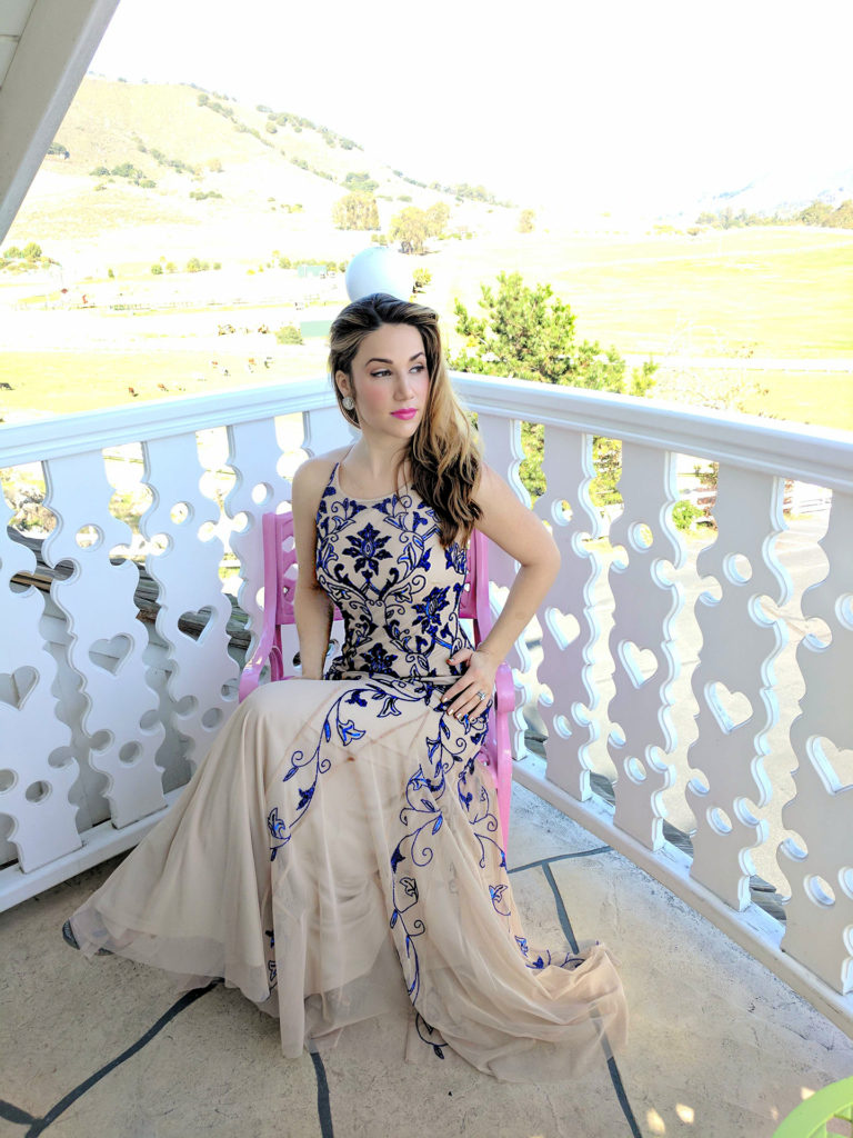 beautiful woman in beaded gown