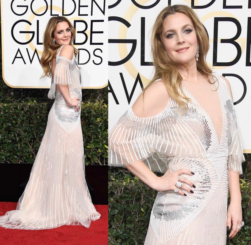 Drew Barrymore in Monique Lhullier