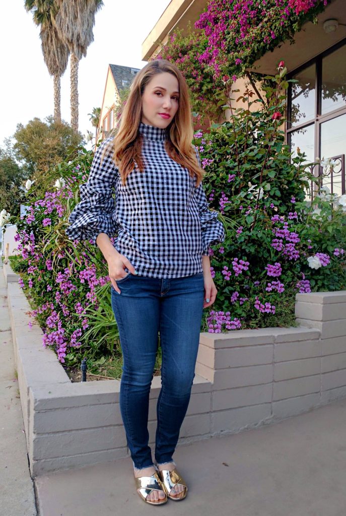 Spring Fashion Trends: Gingham Top and Metallic Mules